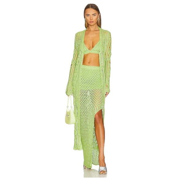 SER.O.YA Allison Crochet Cardigan in Lime - Picture 1 of 14